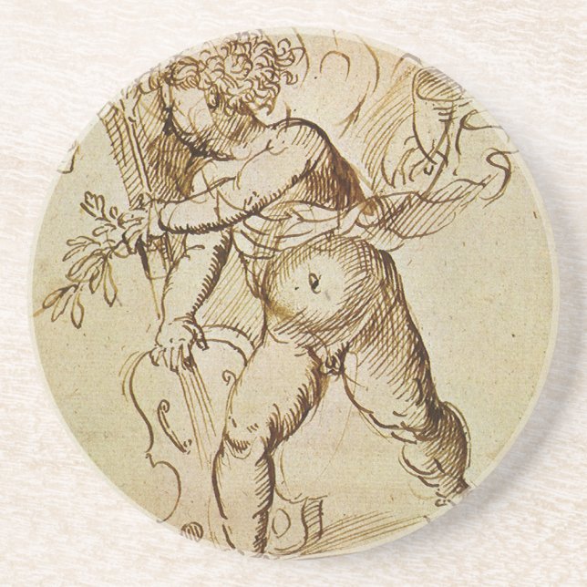 Dessous De Verre En Grès Cupid avec un violon par Domenico Campagnola (Devant)