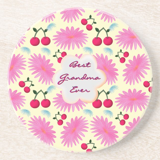 Dessous De Verre En Grès Custom Bright Pink Floral Cherry Pattern  (Devant)