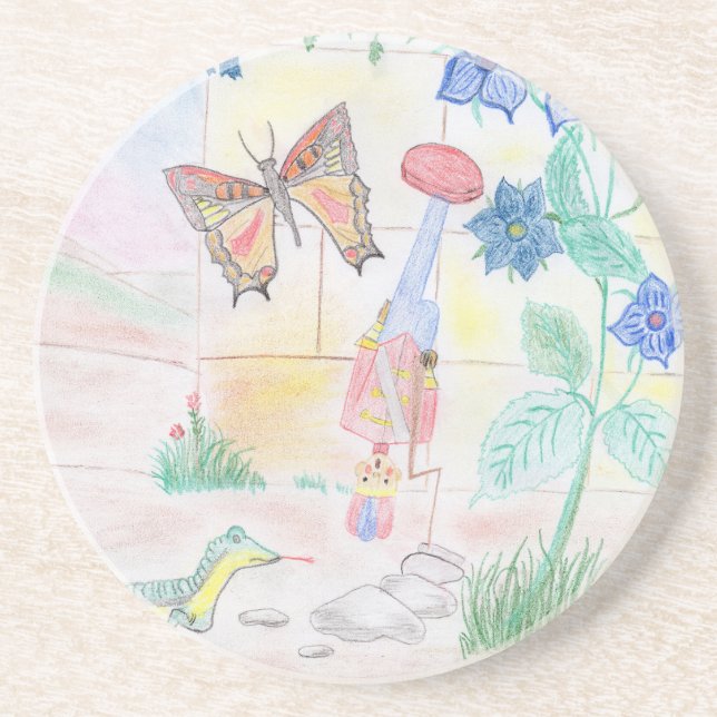 Dessous De Verre En Grès Custom Kids Artwork, Nutcracker toy, butterfly,  (Devant)