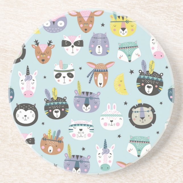 Dessous De Verre En Grès Cute Animal Tribal : Boho Motif (Devant)