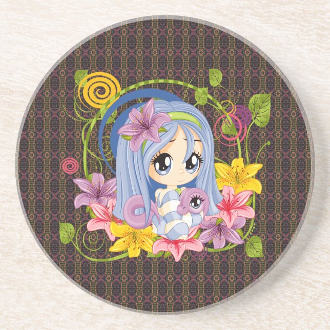 Dessous De Verre En Grès Cute Big Eyed Chibi Dragon Fée (Devant)