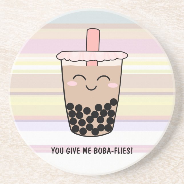 Dessous De Verre En Grès Cute Boba Milk Tea Pun Dessous de verre de grès (Devant)