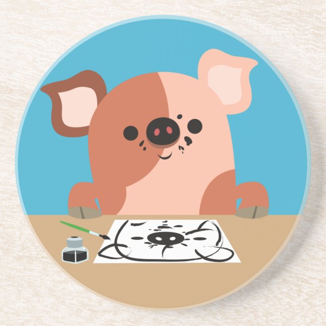 Dessous De Verre En Grès Cute Cartoon Drawing Piglet Coaster (Devant)
