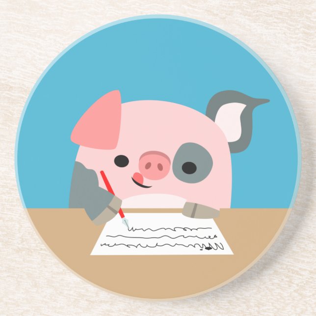 Dessous De Verre En Grès Cute Cartoon Writing Pig Coaster