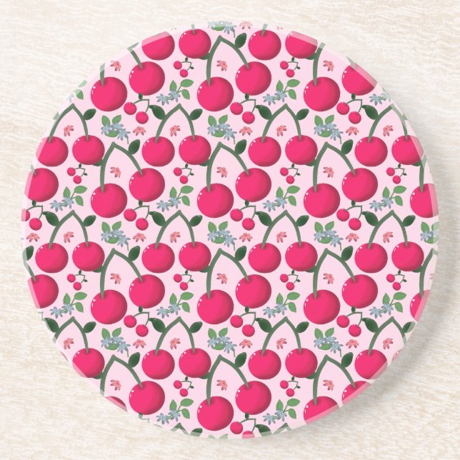 Dessous De Verre En Grès Cute Cherry  Pattern, Glossy Kawaii Fruit (Devant)