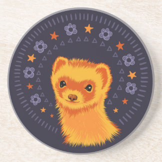 Dessous De Verre En Grès Cute Ferret Art - Colorful Smiling Design Mustelid
