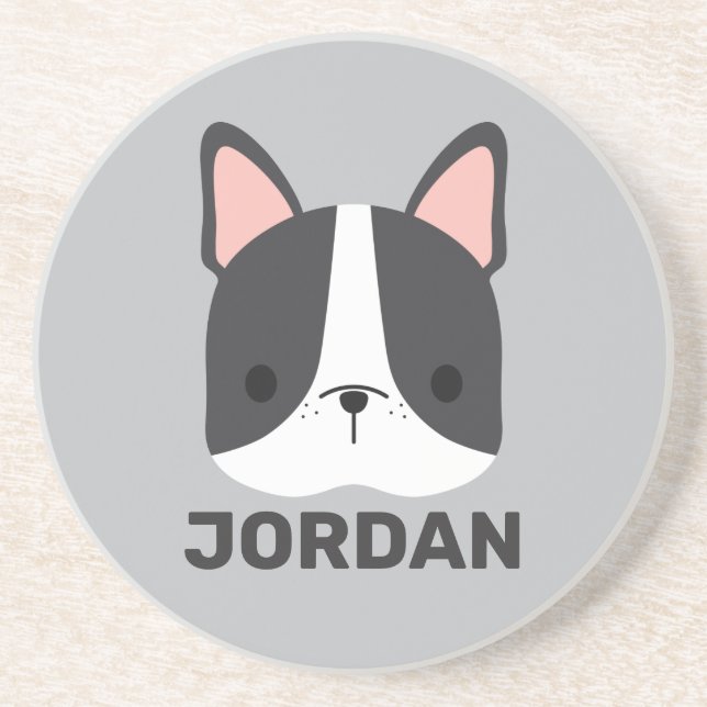 Dessous De Verre En Grès Cute French Bulldog with Personalized Name (Devant)