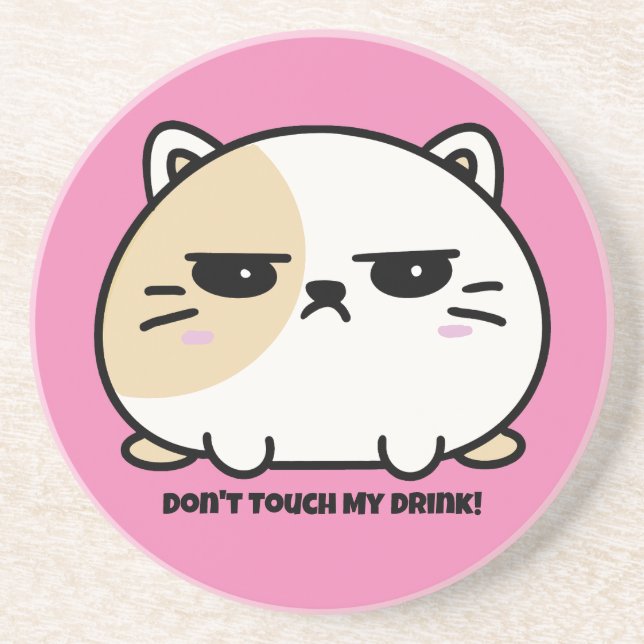 Dessous De Verre En Grès Cute Kawaii Chubby Angry Mochi Cat  (Devant)