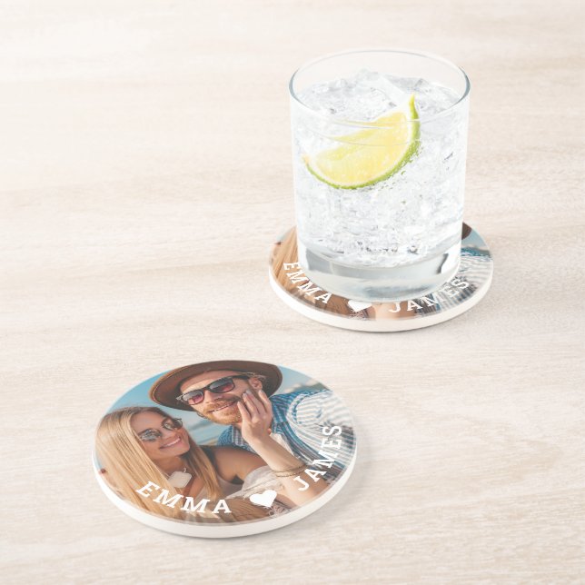 Dessous De Verre En Grès Cute Love Heart Photo Couples Noms personnalisés (Côté)