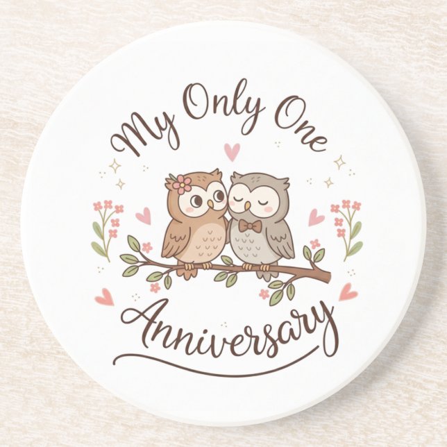 Dessous De Verre En Grès Cute Owl Couple My Only One Romantic Anniversary C (Devant)