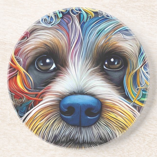 Dessous De Verre En Grès Cute Pop Art Terrier (Devant)