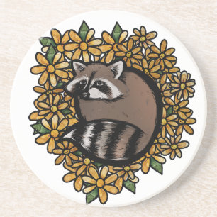 Dessous De Verre En Grès Cute Raccoon Daisy Art raccoo