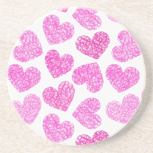 Dessous De Verre En Grès Cute rose Doodled Heart Valentine's Day Motif (Devant)