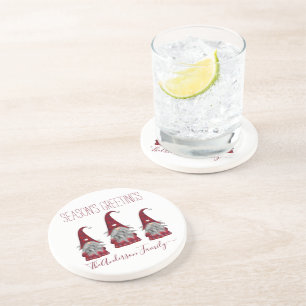 Dessous De Verre En Grès Cute Rustique Plaid Personnalisé Noël Gnome Elf