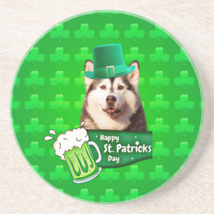 Dessous De Verre En Grès Cute Siberian Husky Chien Casquette St. Patrick's