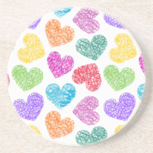 Dessous De Verre En Grès Cute Vibrant Doodled Heart Valentine's Day Motif