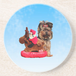 Dessous De Verre En Grès Cute Yorkshire Terrier Joyeux Noël