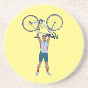 Dessous De Verre En Grès Cycliste soulevant un vélo