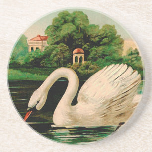 Dessous De Verre En Grès Cygne vintage dans le lac