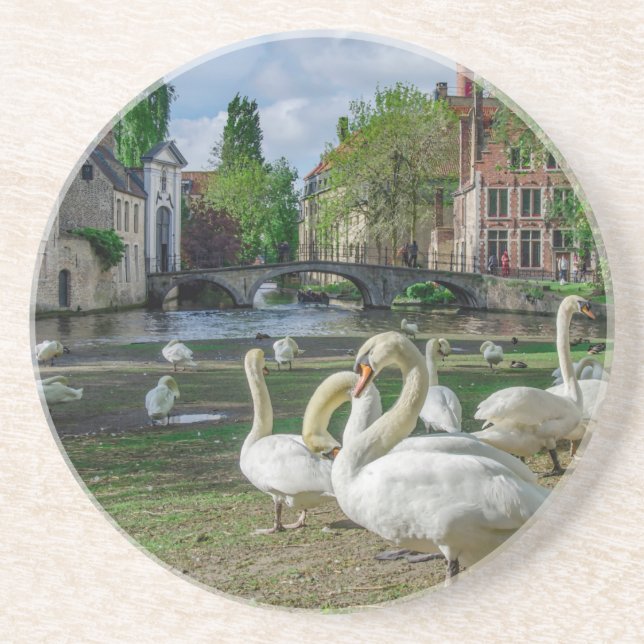 Dessous De Verre En Grès Cygnes blancs dans le centre de Bruges (Devant)