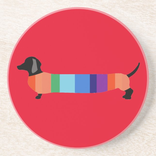 Dessous De Verre En Grès Dachshund dans Rainbow Sweater (Devant)