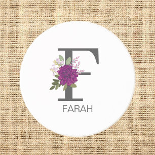 Dessous De Verre En Grès Dahlia Bourguignon Alphabet Floral Lettre Monogram