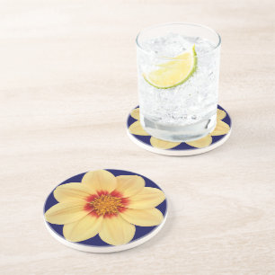Dessous De Verre En Grès Dahlia jaune sur Floral bleu