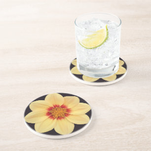 Dessous De Verre En Grès Dahlia jaune sur Floral noir