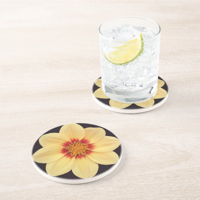Dessous De Verre En Grès Dahlia jaune sur Floral noir (Côté)