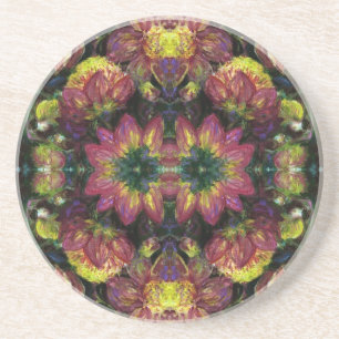 Dessous De Verre En Grès Dahlias jaunes et roses