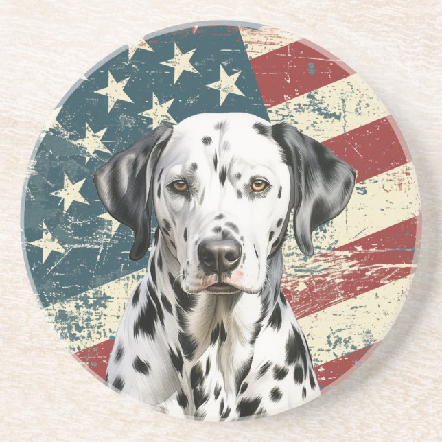 Dessous De Verre En Grès Dalmatien Grunge Drapeau Américain (Devant)