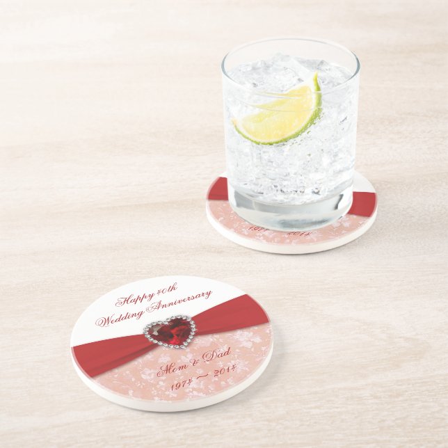 Dessous De Verre En Grès Damask 40e anniversaire Mariage Design (Côté)