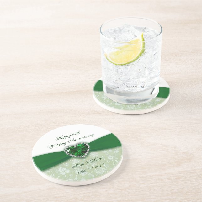 Dessous De Verre En Grès Damask 55e anniversaire du Mariage (Côté)