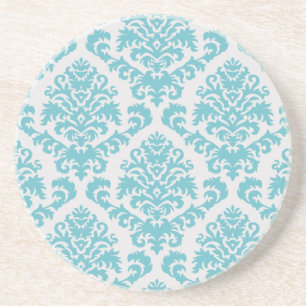 Dessous De Verre En Grès DAMASSÉ de BILTMORE en TURQUOISE et GRIS-CLAIR