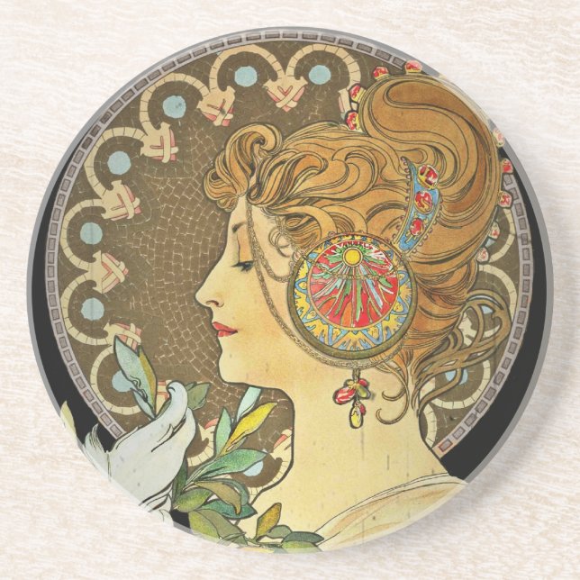 Dessous De Verre En Grès Dame et plumes parisiennes 1899 (Devant)
