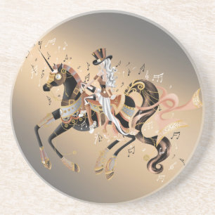 Dessous De Verre En Grès Dame Steampunk et Cheval Mécanique
