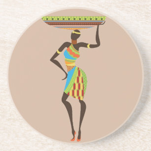 Dessous De Verre En Grès Dame tribale africaine avec l'art tribal corbeille