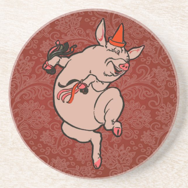 Dessous De Verre En Grès Dancing Pig Antique Cute Danseuse (Devant)