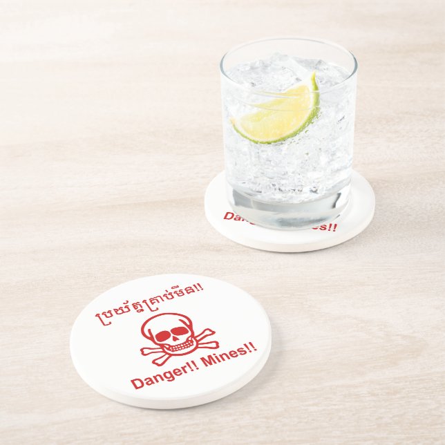 Dessous De Verre En Grès Danger ! ! Les mines ! ! SYMBOLE ☠ Cambodgien Khme (Côté)