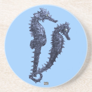 Dessous De Verre En Grès Danse des hippocampes (bleus)