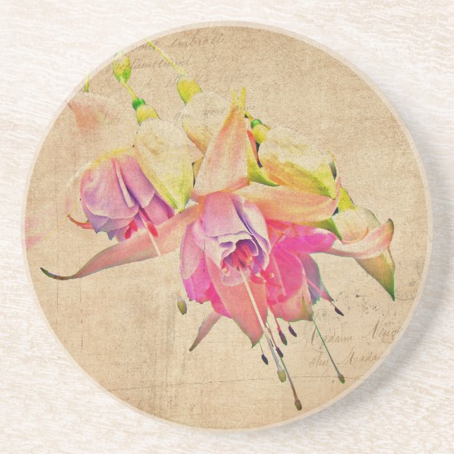Dessous De Verre En Grès Danser Dans Le Vent - Fleurs Fuchsia (Devant)