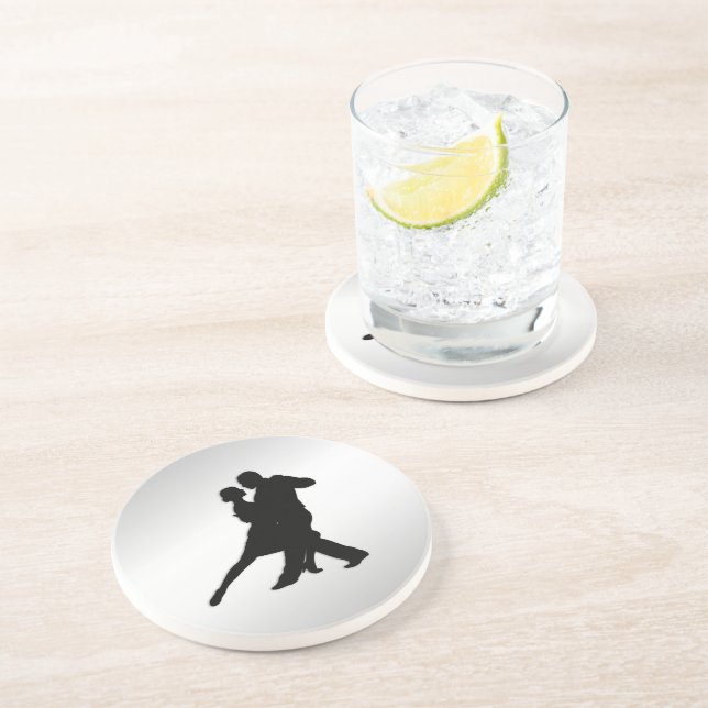 Dessous De Verre En Grès Danseurs Tango Silhouette 2 Argent (Côté)