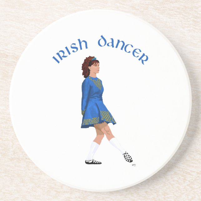 Dessous De Verre En Grès Danseuse Irlandaise en Soft Shoe en Bleu (Devant)