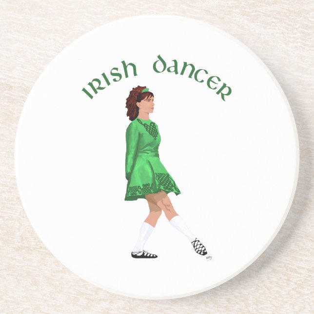 Dessous De Verre En Grès Danseuse Irlandaise Soft Shoe en Vert (Devant)
