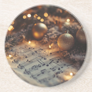 Dessous De Verre En Grès Dark Rustic Christmas Notes musicales