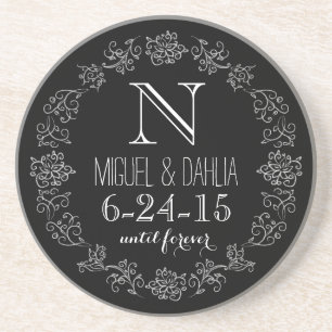 Dessous De Verre En Grès Date de mariage personnalisée sur tableau noir ave