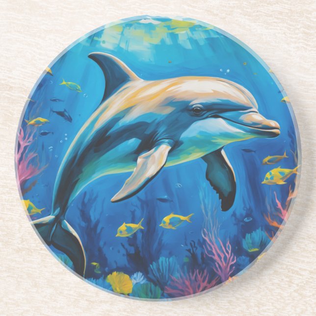 Dessous De Verre En Grès Dauphin de peinture à l'huile (Devant)
