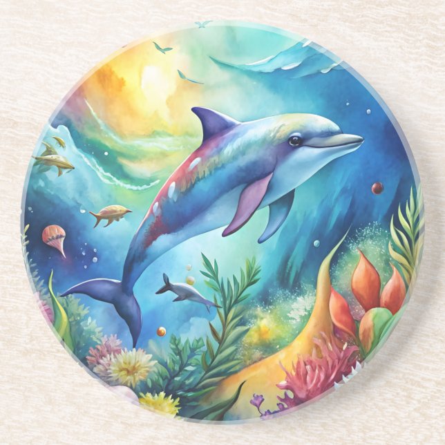 Dessous De Verre En Grès Dauphin peint (Devant)