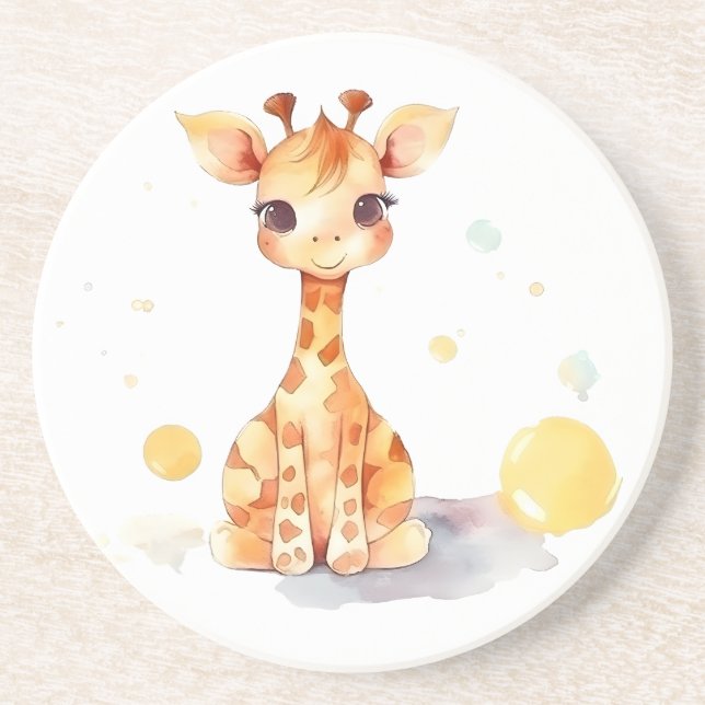 Dessous de verre en grès de Giraffe Bébé mignonne (Devant)