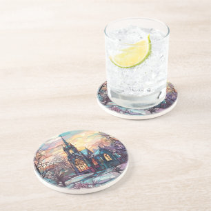 Dessous de verre en grès de l'église en verre tend